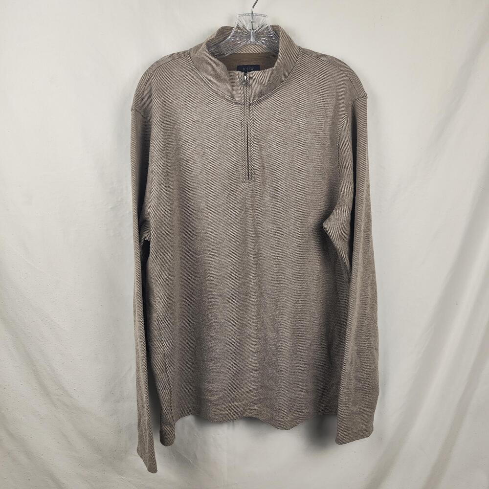 J.Crew Sweater Mens Large Beige Fleece 1/4 Zip Mock Neck Herringbone Pullover